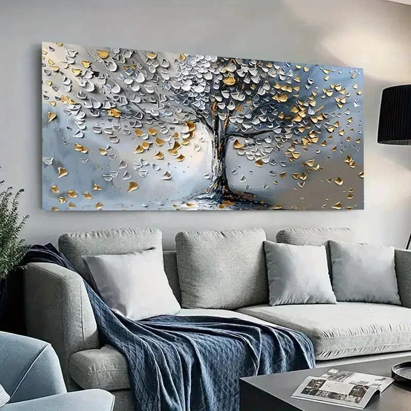 Golden Textured Tree wall canvas office home room framed 120x60cm