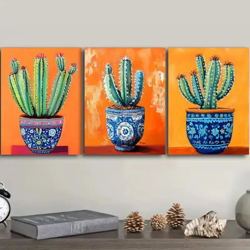 3pcs Beautiful Cactus Design Colorful Perfect  Metal Print Ready to Hang Art