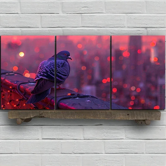 3pcs City Bird's Eye View Pink & Purple Themed Metal Print Ready to Hang Art
