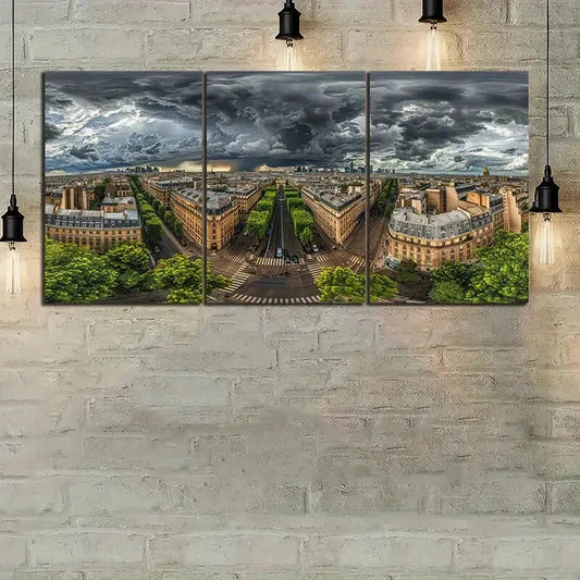 3pcs Dark Storm Cloud Buildings Metal Print Ready to Hang Art