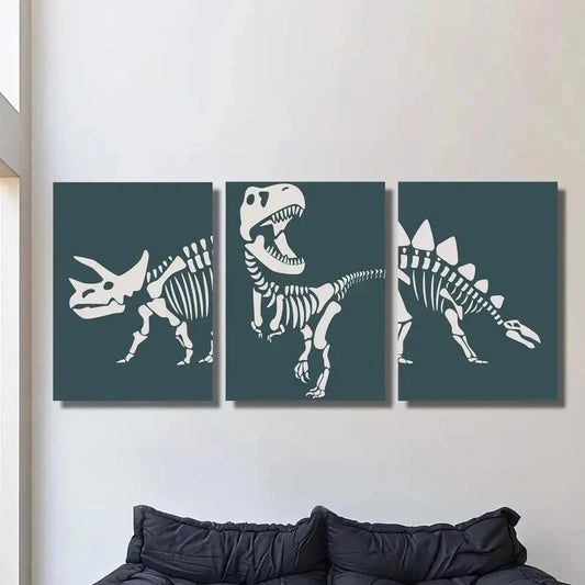 3pcs Dinosaur skeleton clipart Metal Print Ready to Hang Art