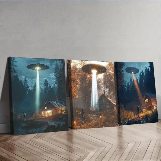 3pcs  The alien ship is on the cabin Wall Art Set Canvas Framed 40x60cm - High Quality Print 100% Australian Made Wall Canvas Ready to Hang
