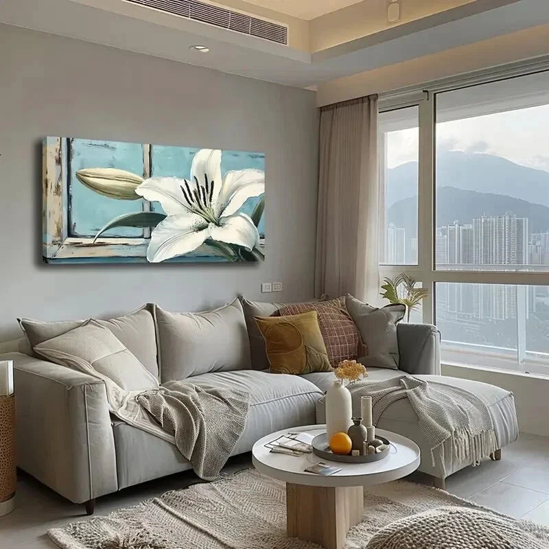 Black Stamen Lily Valley Floral Wall Art Canvas Office Home Room Framed 120x60cm