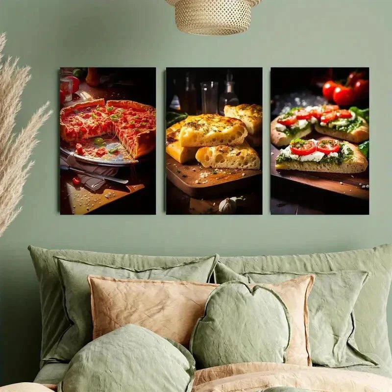 3pcs Latin bread with pesto Mozzarella cheese Metal Print Ready to Hang Art
