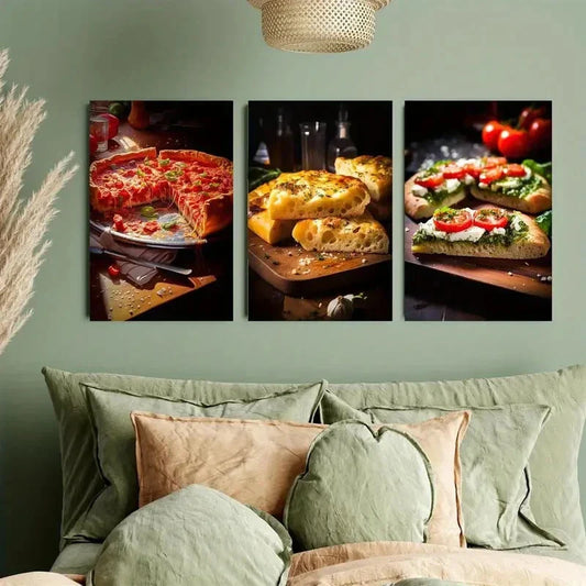 3pcs Latin bread with pesto Mozzarella cheese Metal Print Ready to Hang Art