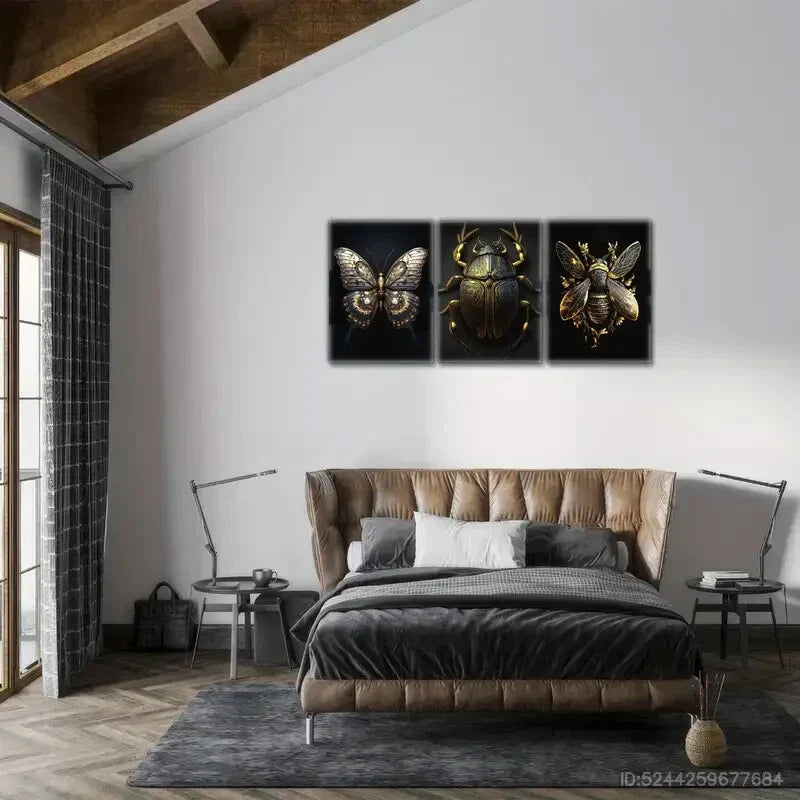3pcs Butterfly Beetle Bee Animal Decoration Metal Print Ready to Hang Art