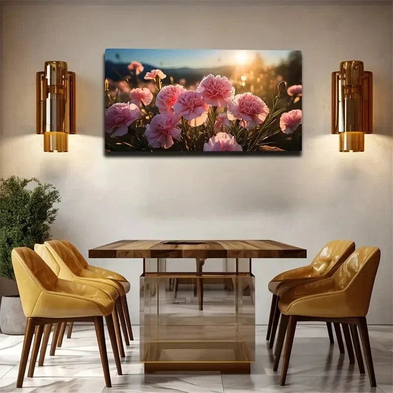 Pink Flowers Beautifully Wall Art Canvas Office Home Room Framed 80x45cm