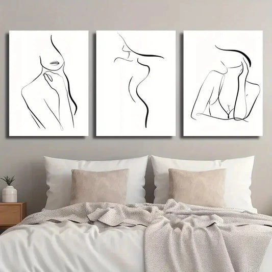 3pcs Black And White Female Body Line Metal Print Ready to Hang Art