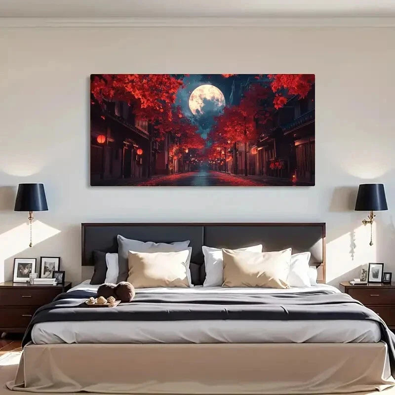 Night Scenes Red Leave Lantern Wall Art Canvas Office Home Room Framed 120x60cm