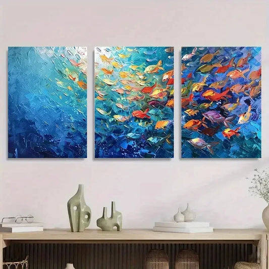 3pcs Colorful Fish in Blue Waters Ocean Metal Print Ready to Hang Art