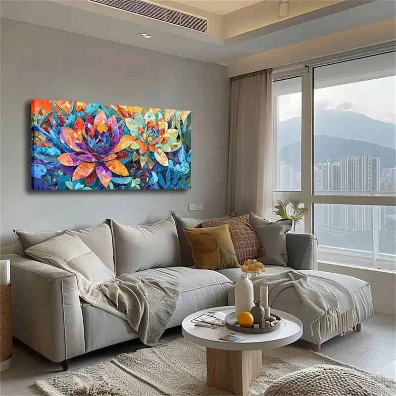 Abstract Succulent Colorful Wall Art Canvas Office Home Room Framed 120x60cm