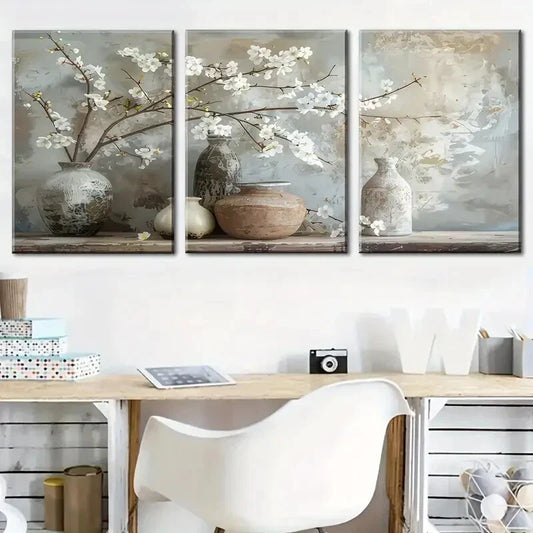 3pcs  Abstract Floral Vintage Style, Resin Metal Print Ready to Hang Art