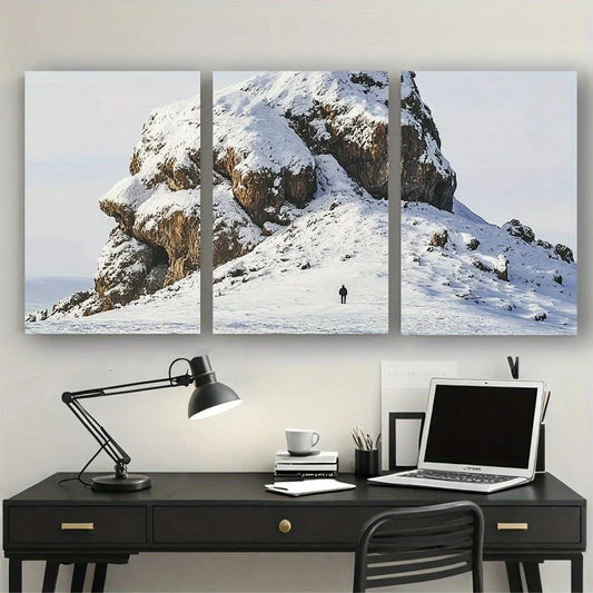 3pcs Men Under Snow Capped Mountains Metal Print Ready to Hang Art
