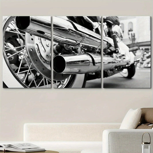 3pcs Black & White Motorcycle Vehicles Metal Print Ready to Hang Art