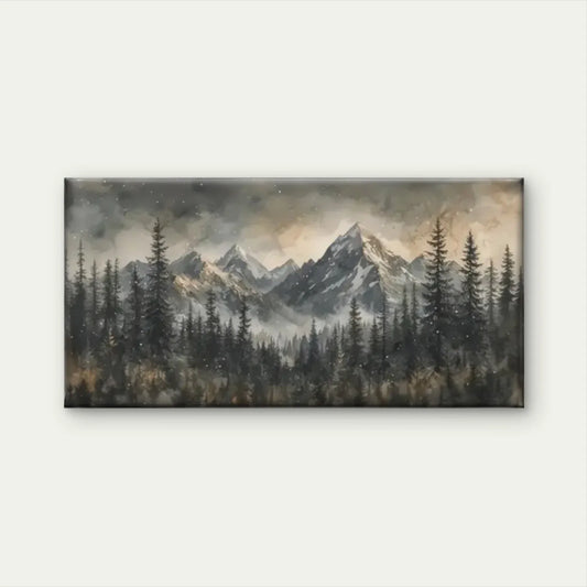Mountains Trees Snow Perfect Wall Art Canvas Office Home Room Framed 80x45cm