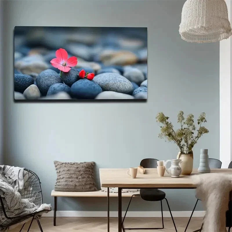 Realistic Plum Blossom on Stone Wall Art Canvas Office Home Room Framed 120x60cm