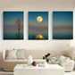 3pcs Full Moon Shines Brightly Over A-Majestic Metal Print Ready to Hang Art
