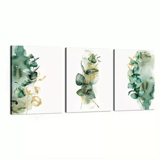 3pcs Watercolor Style Eucalyptus Tropical Wall Art Set Canvas Framed 40x60cm - High Quality Print 100% Australian Made Wall Canvas Ready to Hang