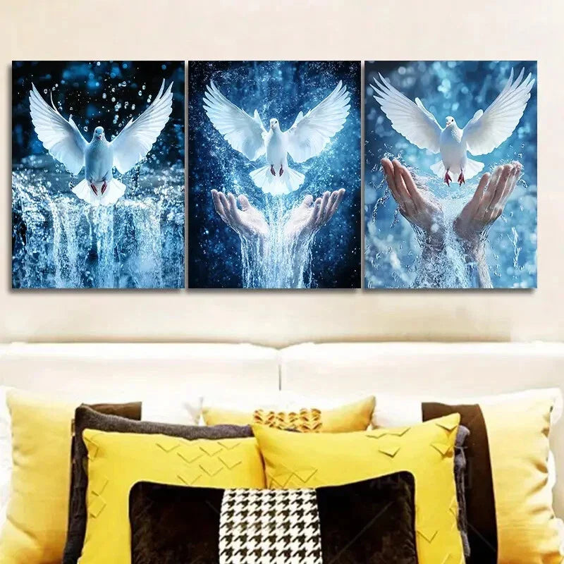 3pcs  Peace pigeon on hand  Wall Art Set Canvas Framed 40x60cm - High Quality Print 100% Australian Made Wall Canvas Ready to Hang
