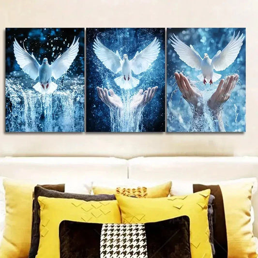 3pcs  Peace pigeon on hand  Wall Art Set Canvas Framed 40x60cm - High Quality Print 100% Australian Made Wall Canvas Ready to Hang