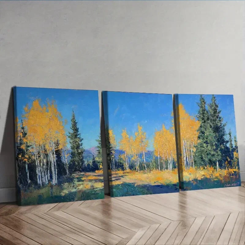 3pcs Autumn Birch Forest , Vibrant Fall Colors Wall Art Set Canvas Framed 40x60cm - High Quality Print 100% Australian Made Wall Canvas Ready to Hang