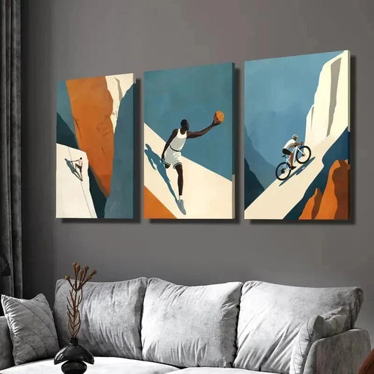 3pcs Rock Climbing Bicycle Basketball Wall Art Set Canvas Framed 40x60cm - High Quality Print 100% Australian Made Wall Canvas Ready to Hang