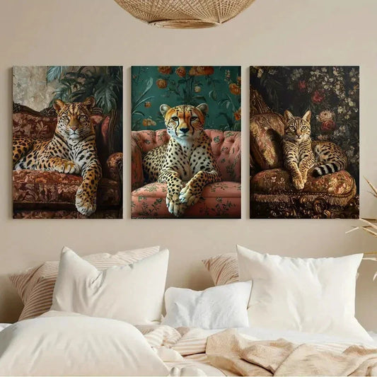 3pcs Cheetah Boho Maximalist Painting Metal Print Ready to Hang Art