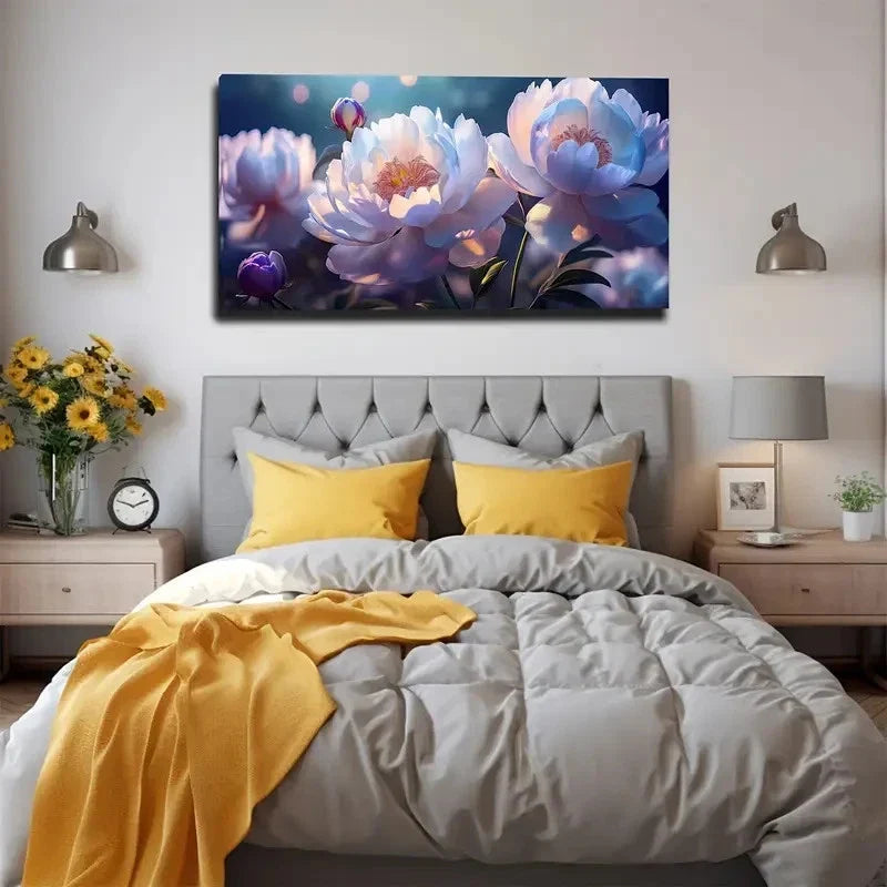 Vibrant Pink & Blue Blooms Wall Art canvas office home room framed 120x60cm