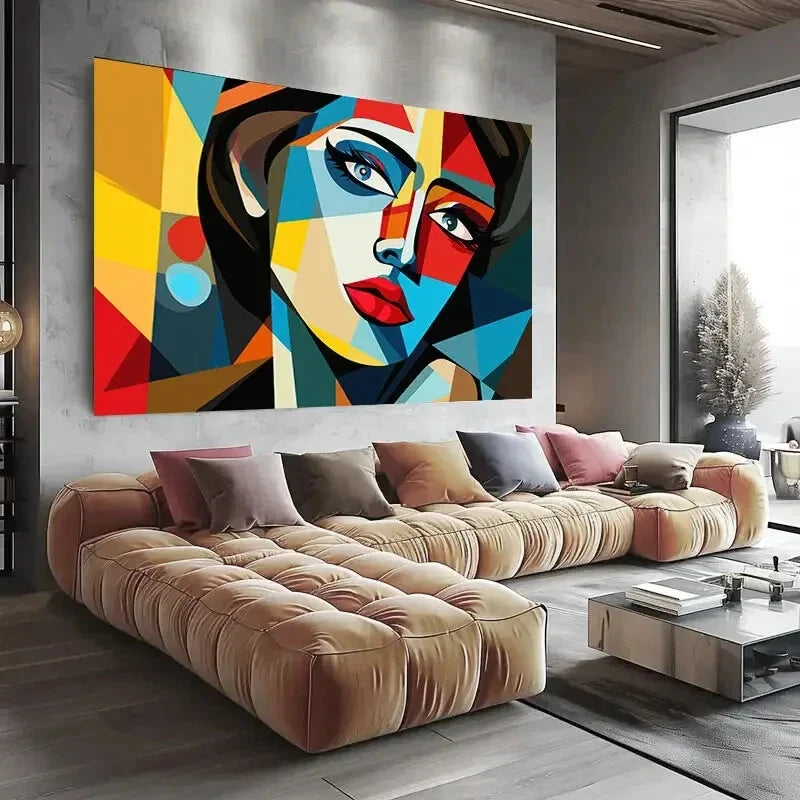 Modern Cubist Woman Colorful Wall Art wall canvas office home room framed 120x60cm