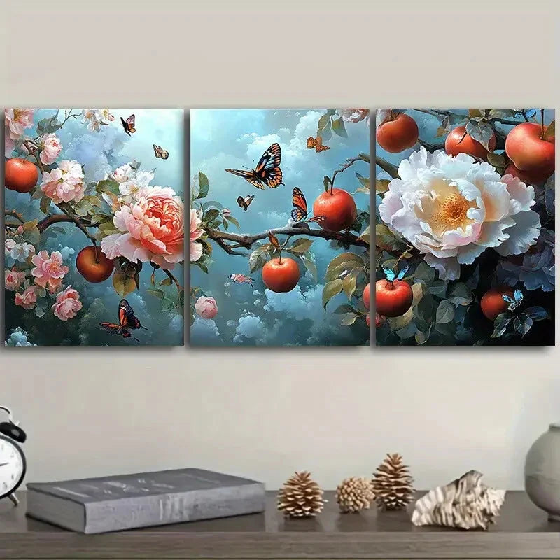 3pcs Rose hips and butterflies are flying Wall Art Set Canvas Framed 40x60cm - High Quality Print 100% Australian Made Wall Canvas Ready to Hang