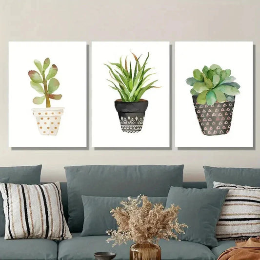 3pcs Cartoon Succulent &amp; Cactus Metal Print Ready to Hang Art