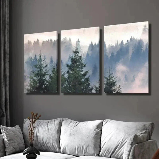 3pcs Misty Mountain & Forest Decoration Wall Art Set Canvas Framed 40x60cm - High Quality Print 100% Australian Made Wall Canvas Ready to Hang