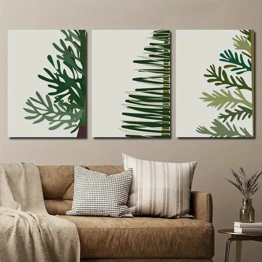 3pcs Green Plant Christmas Tree Simple Metal Print Ready to Hang Art