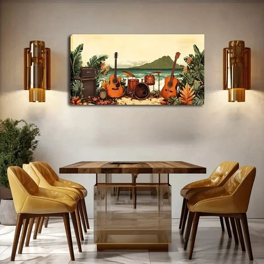 Tropical Beach Music Party Wall Art Canvas Office Home Room Framed 80x45cm