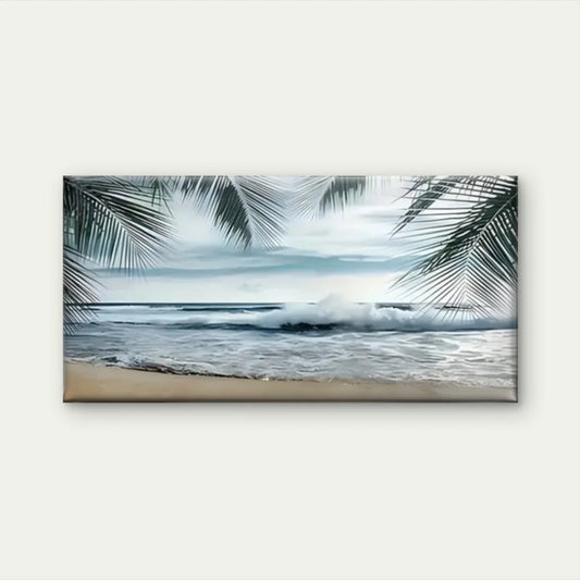 Beach Scene Palm Trees Ocean Wall Art Canvas Office Home Room Framed 80x45cm