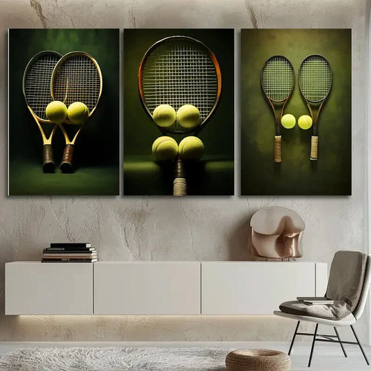 3pcs Light Green Tennis Ball Badminton Metal Print Ready to Hang Art