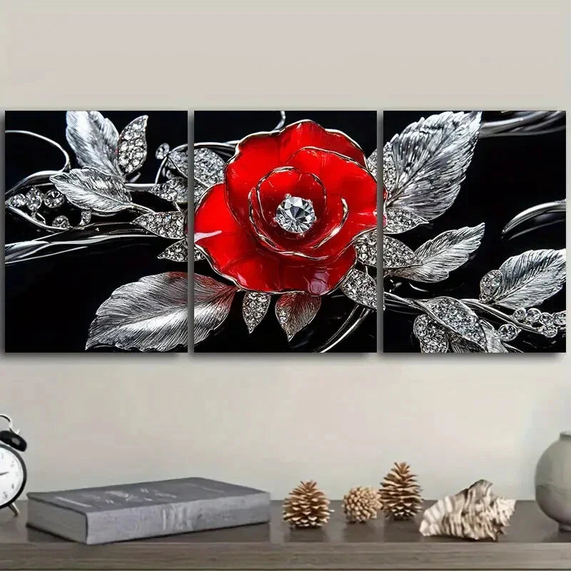 3pcs  Jewel rose Painting  Wall Art Set Canvas Framed 40x60cm - High Quality Print 100% Australian Made Wall Canvas Ready to Hang