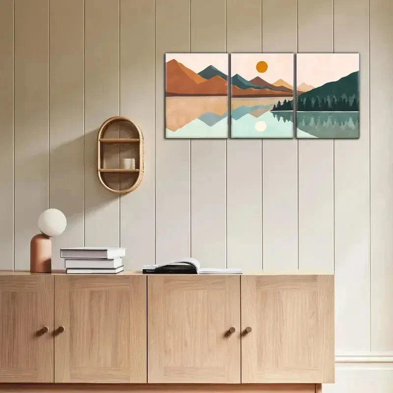 3pcs Distant Mountains and Sea Decorative Poster Metal Print Ready to Hang Art
