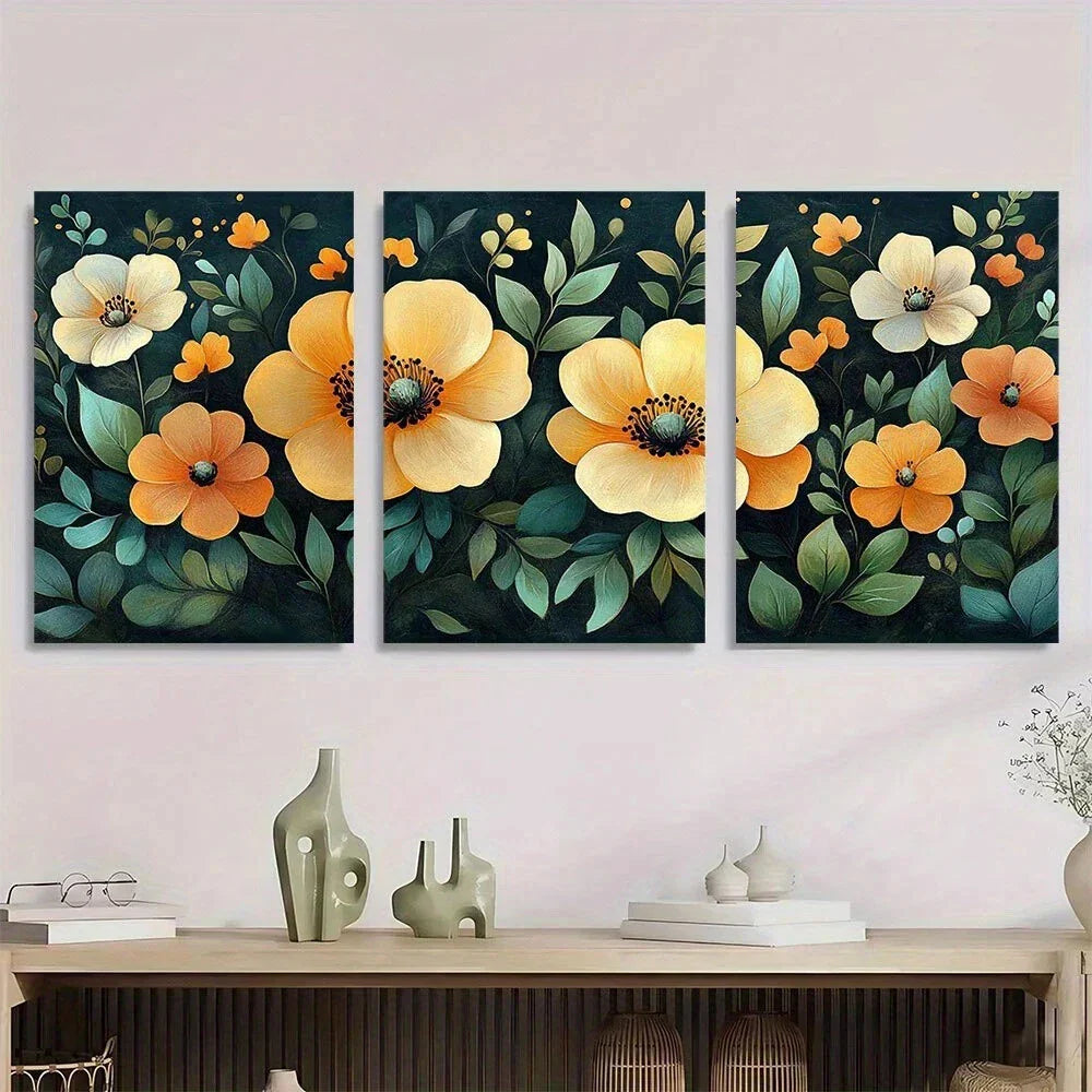 3pcs Bohemian Floral Vintage Metal Elegant Print Ready to Hang Art