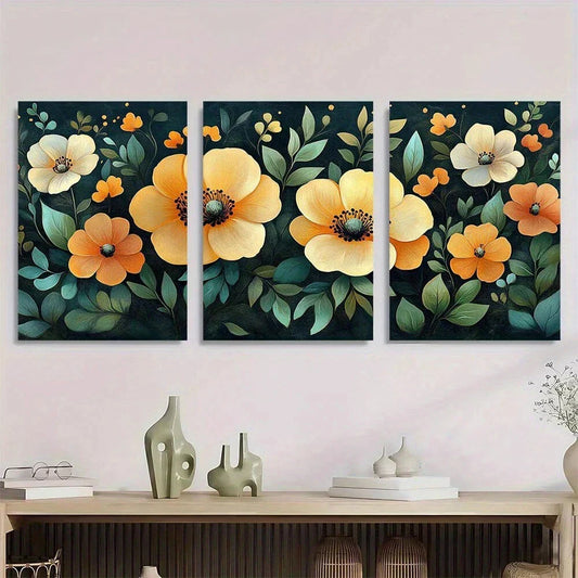 3pcs Bohemian Floral Vintage Metal Elegant Print Ready to Hang Art