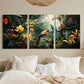 3pcs Vibrant Flowers & Parrot Tropical Jungle Metal Print Ready to Hang Art