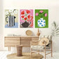 3pcs White, Red & Blue Flower Paintings,  Metal Print Ready to Hang Art