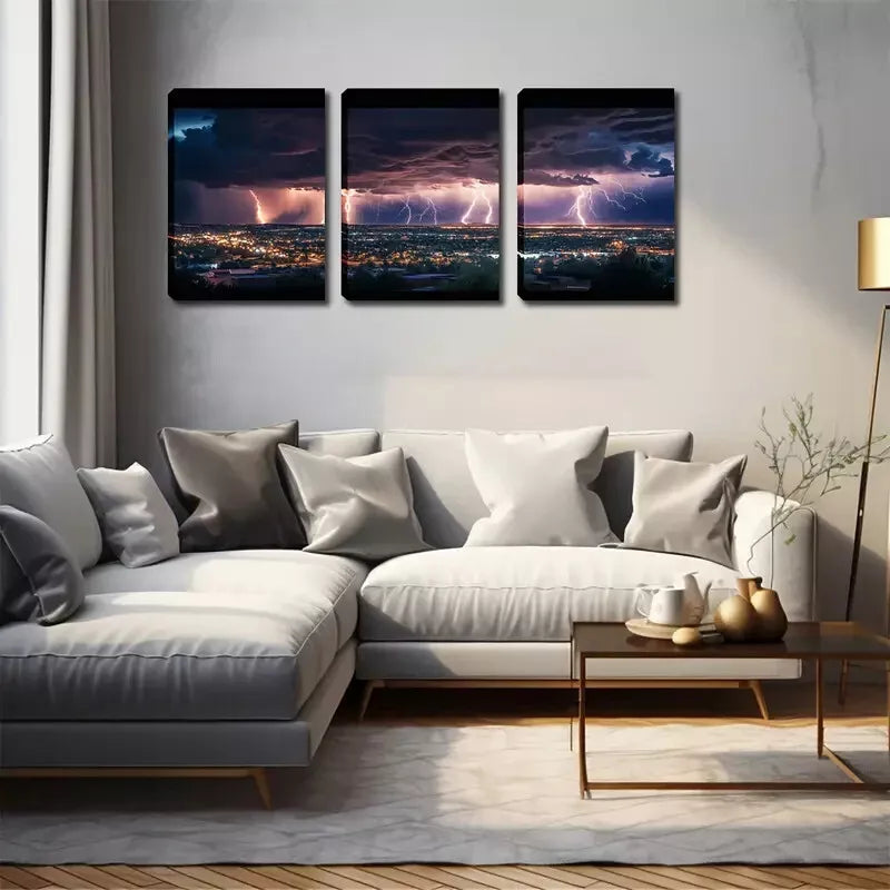 3pcs Lightning That Amazes Neighbors Wall Art Set Canvas Framed 40x60cm - High Quality Print 100% Australian Made Wall Canvas Ready to Hang
