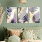 3pcs Tropical Foliage in Shades of Purple And Gold Metal Print Ready to Hang Art