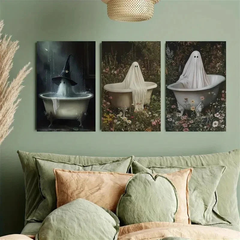 3pcs Gothic Haunted Bathtub Metal Print Ready to Hang Art