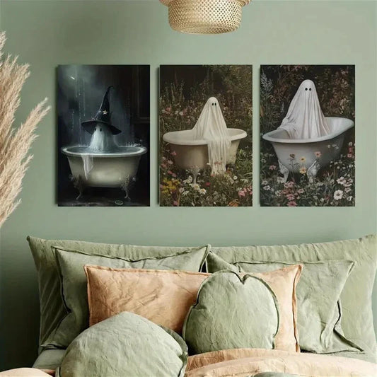 3pcs Gothic Haunted Bathtub Metal Print Ready to Hang Art