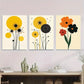 3pcs Vibrant Yellow, Orange & Red Botanical Metal Print Ready to Hang Art
