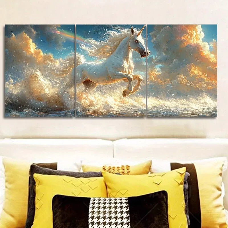 3pcs Rainbow Unicorn Sky Clouds Nature    Wall Art Set Canvas Framed 40x60cm - High Quality Print 100% Australian Made Wall Canvas Ready to Hang