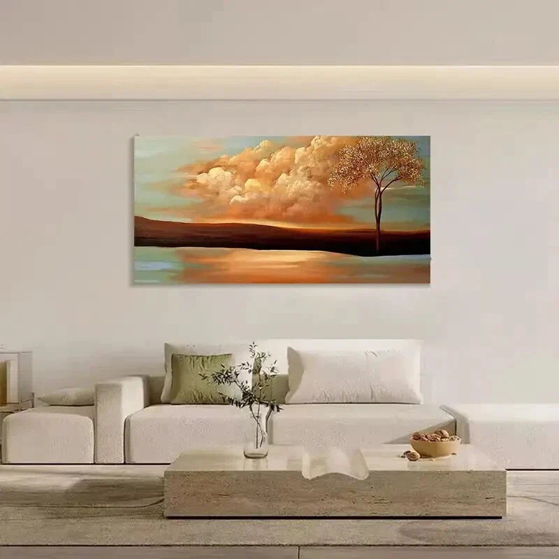 Twilight Clouds and Golden Tree Wall Art Canvas Office Home Room Framed 120x60cm
