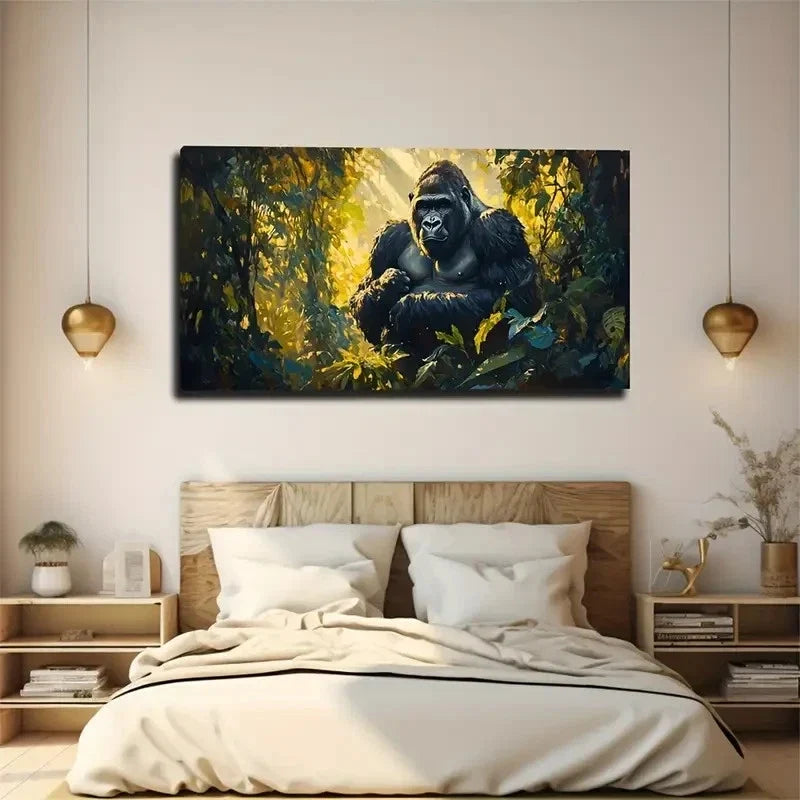 A Black Gorilla Decoration Wall Art Canvas Office Home Room Framed 120x60cm